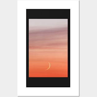 Moon crescent and sunset sky Posters and Art